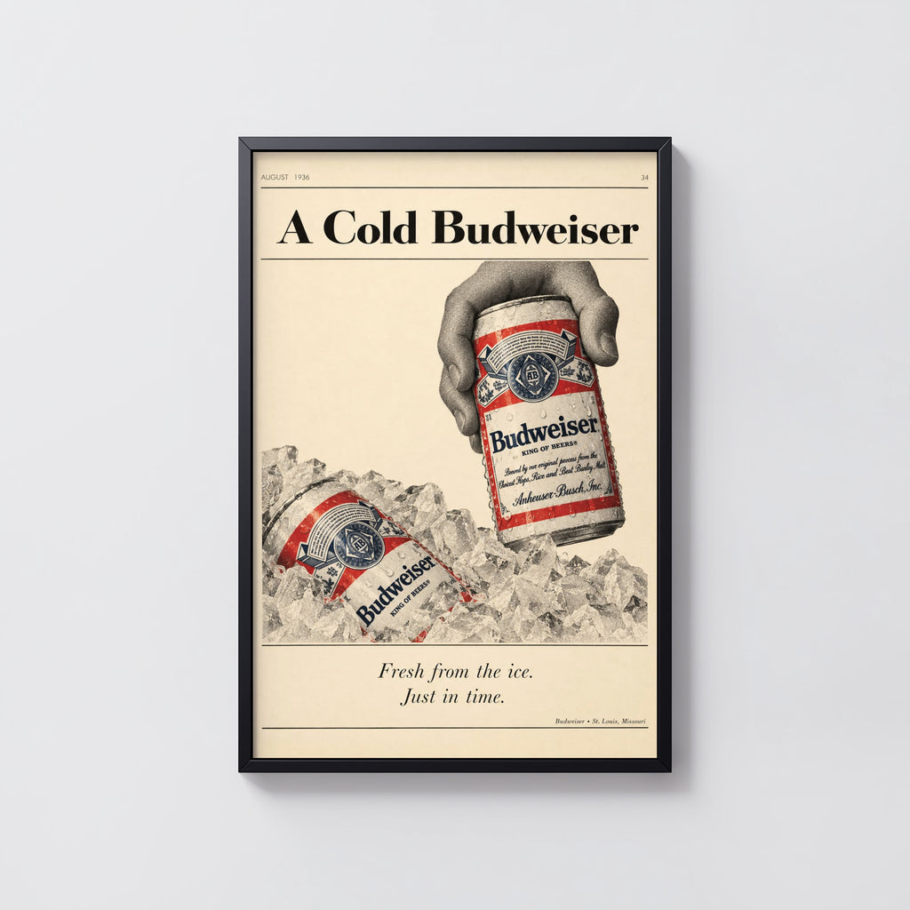 Vintage Budweiser Beer Print, Cold Ice Poster Wall Art