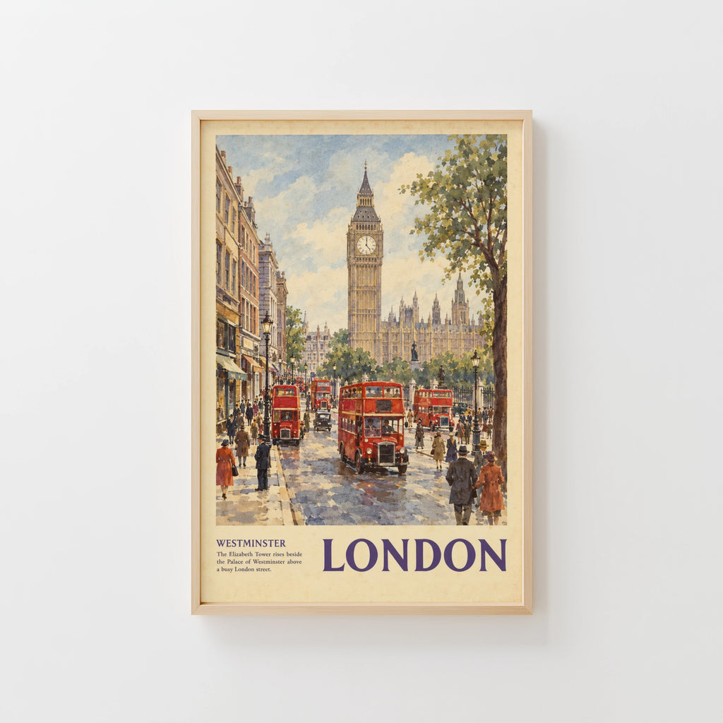 Vintage London Poster, Westminster Wall Art, Big Ben Print
