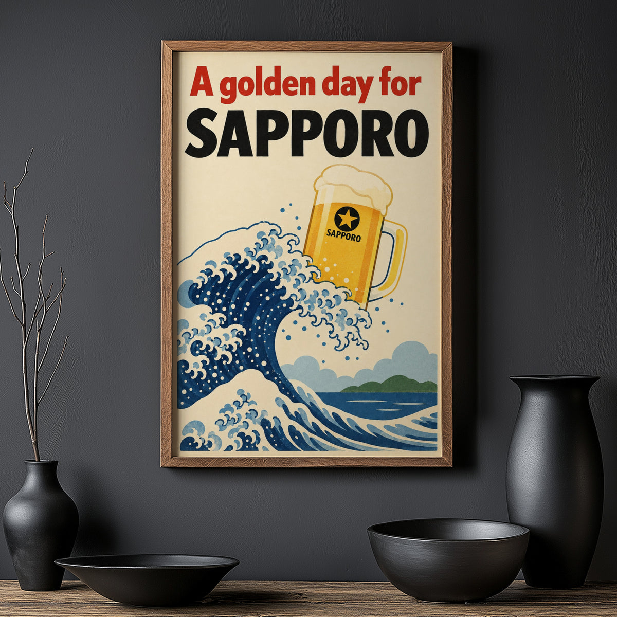 Vintage Sapporo Beer Print, Japanese Wave Poster