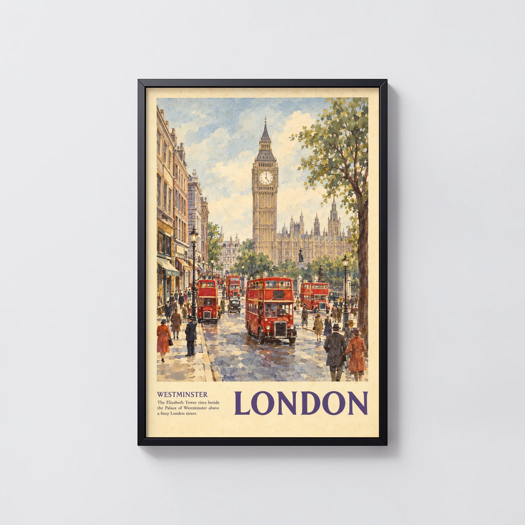 Vintage London Poster, Westminster Wall Art, Big Ben Print