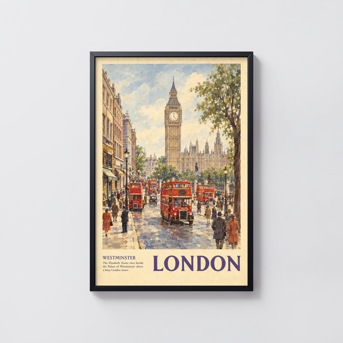 Vintage London Poster, Westminster Wall Art, Big Ben Print