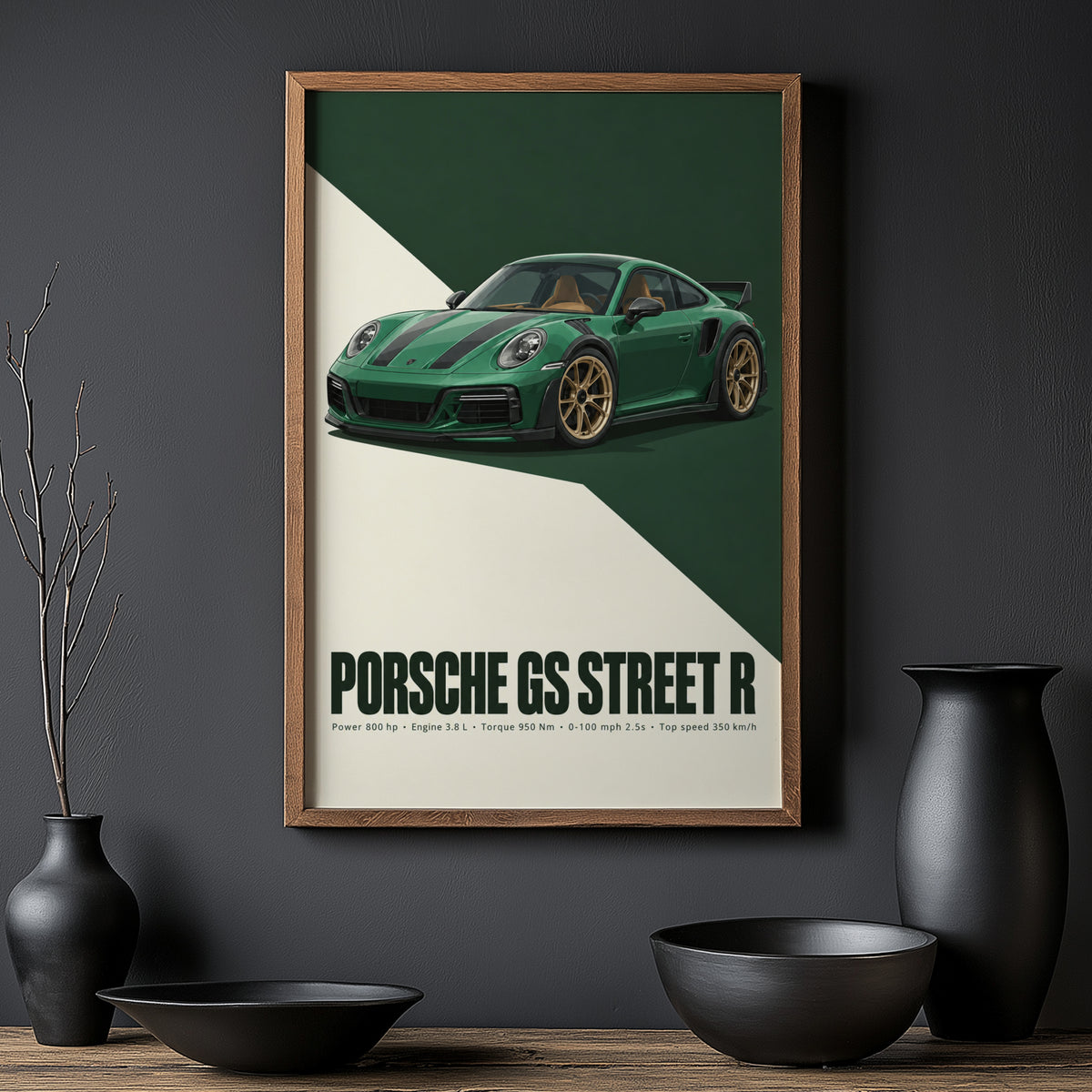 Vintage Porsche GS Street R Print, Green Car Art
