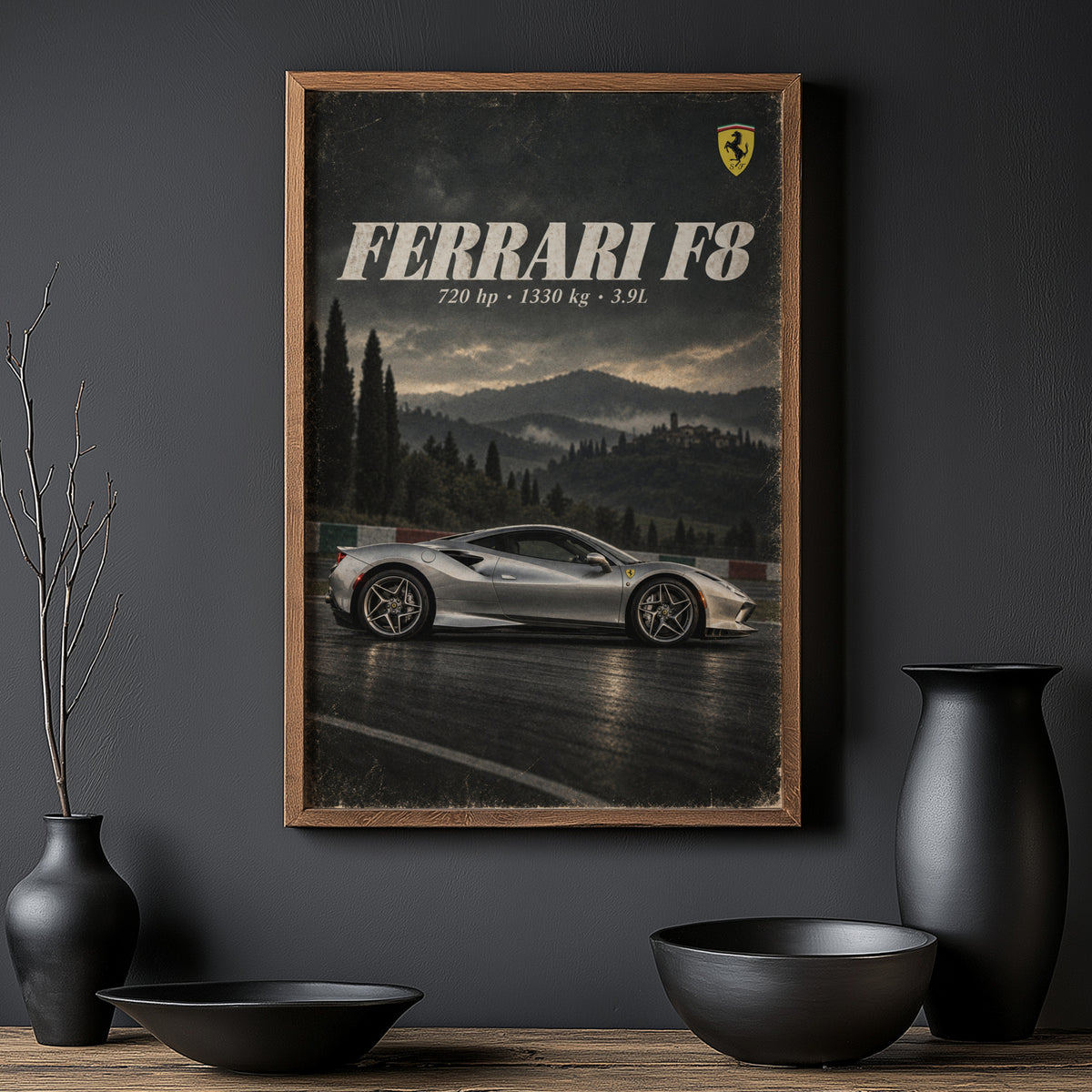 Vintage Ferrari F8 Print, Supercar Wall Art