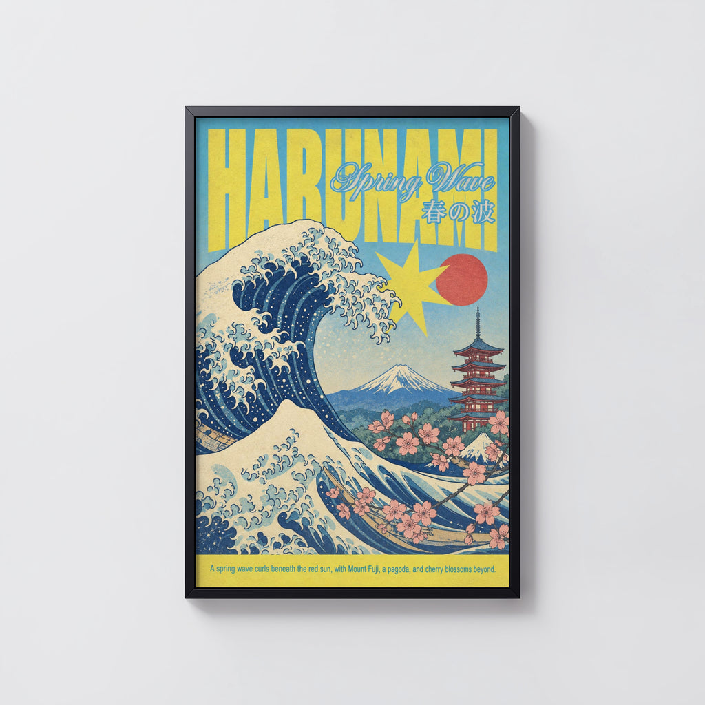 Vintage Japanese Wave Print, Spring Poster, Mount Fuji