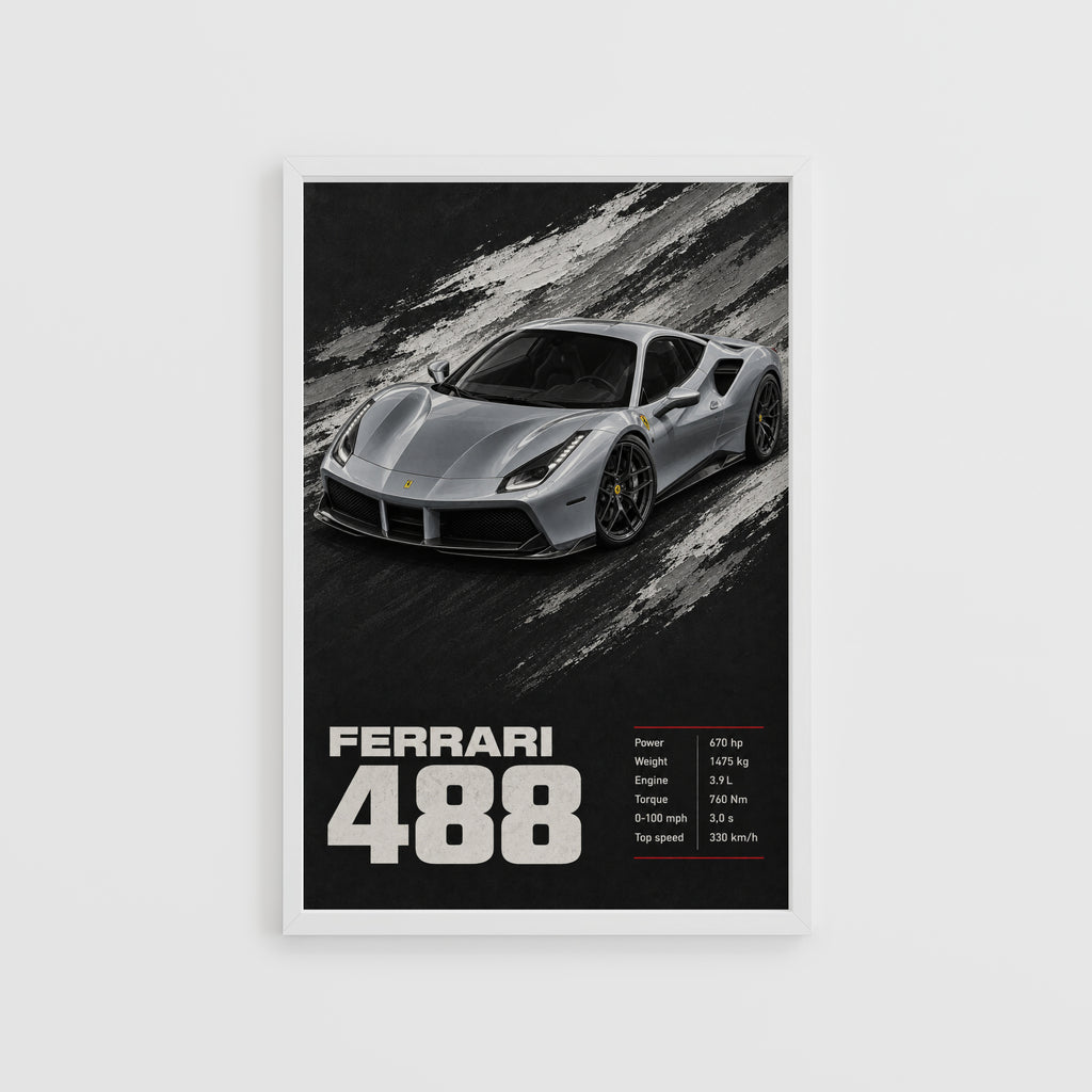 Vintage Ferrari 488 Print, Supercar Wall Art