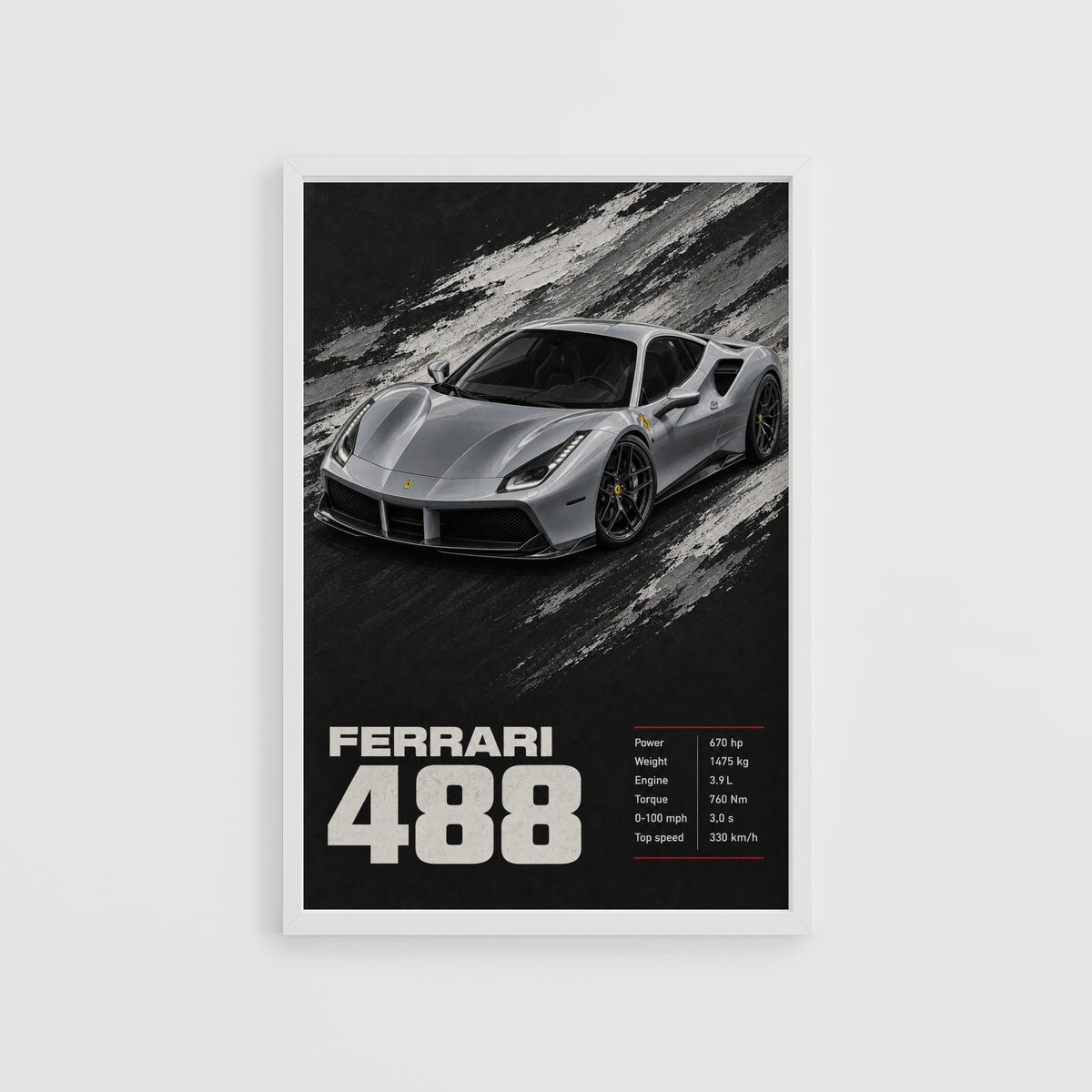 Vintage Ferrari 488 Print, Supercar Wall Art