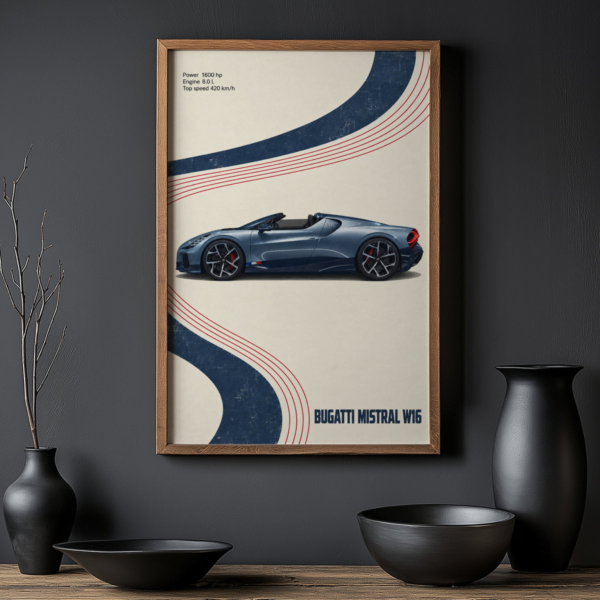 Vintage Bugatti Mistral W16 Print, Car Wall Art
