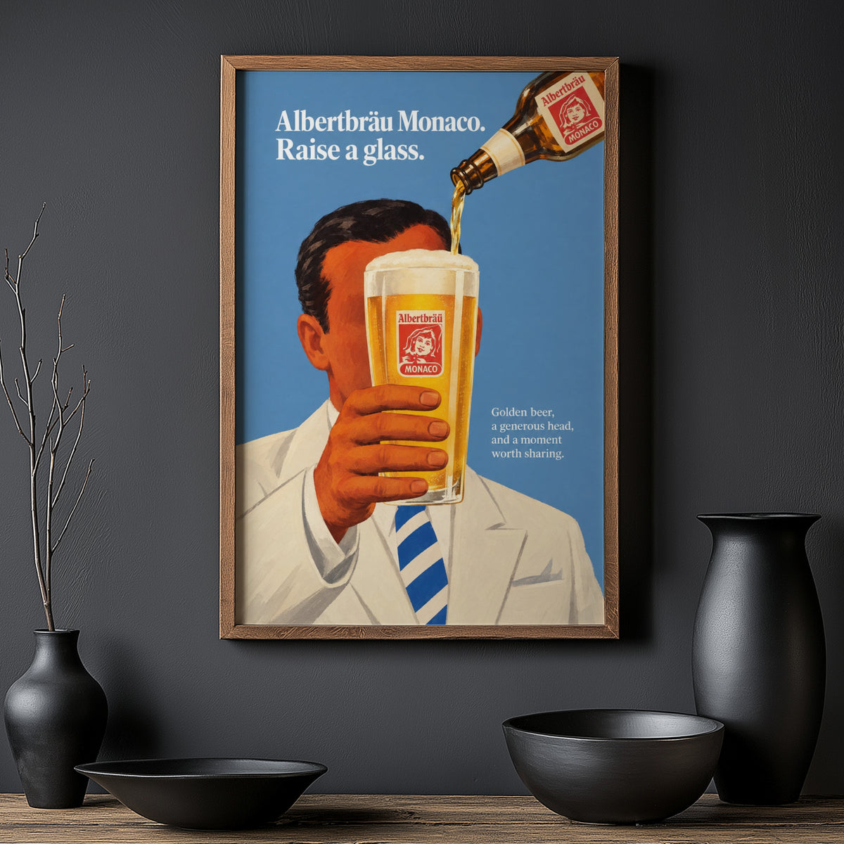 Vintage Albertbrau Monaco Beer Print and Poster Wall Art