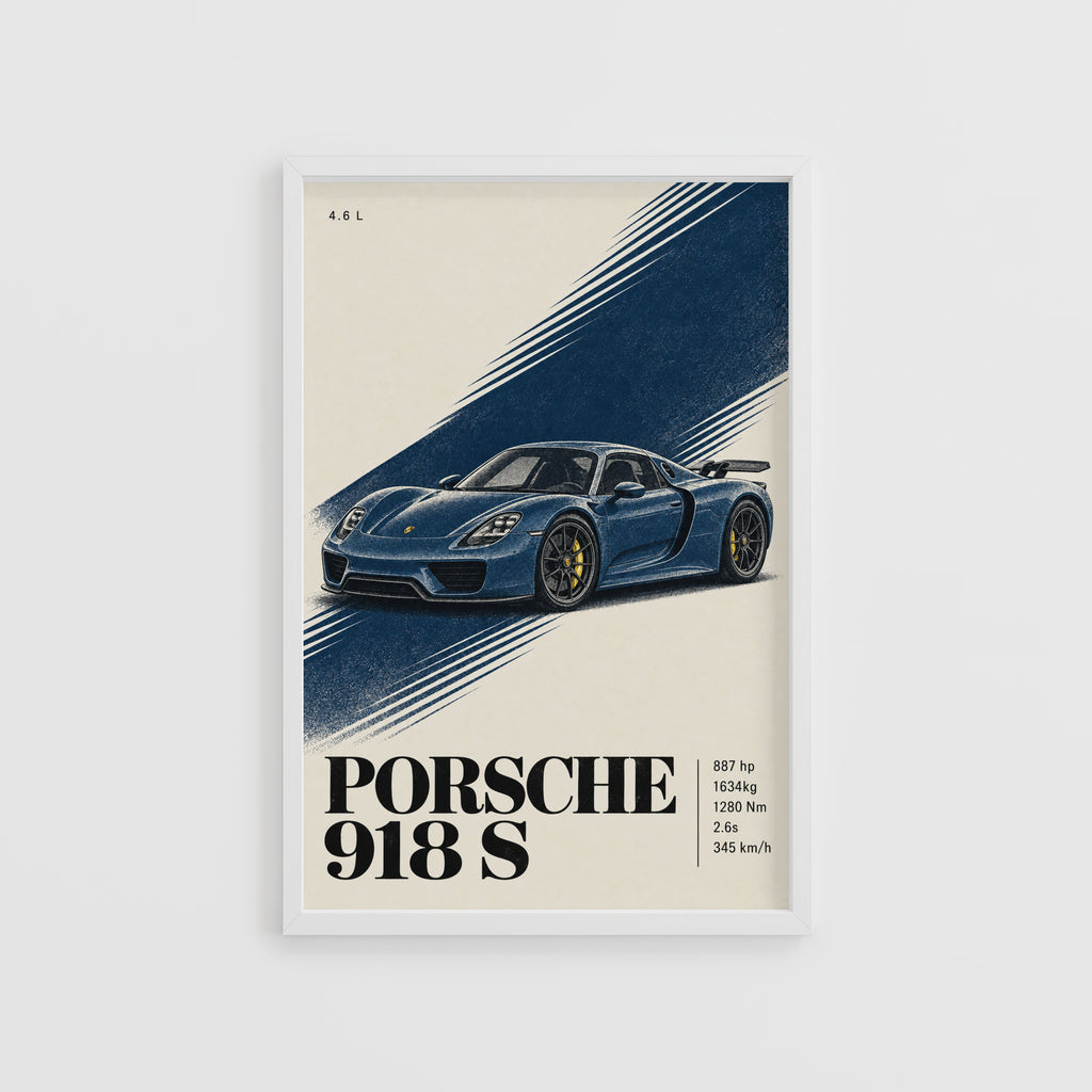 Vintage Porsche 918 S Print, Blue Car Wall Art