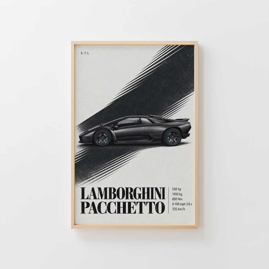 Vintage Lamborghini Pacchetto Print, Supercar Art