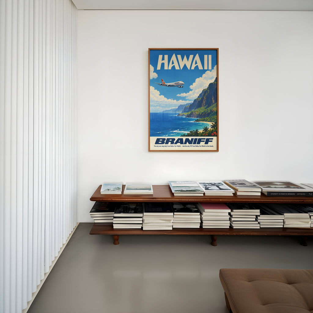 Vintage Hawaii Poster, Braniff 747 Wall Art, Airline Print