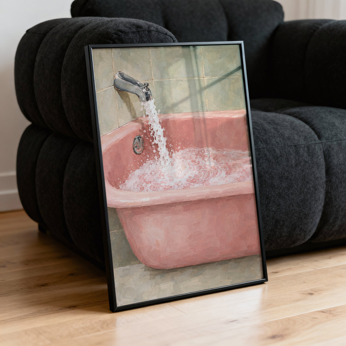 Vintage Pink Bathtub Print, Retro Bathroom Poster