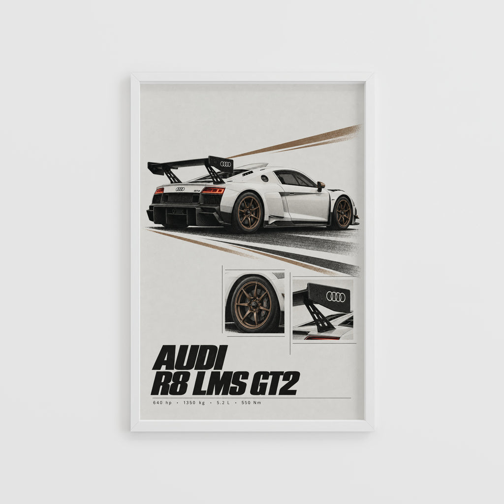 Vintage Audi R8 LMS GT2 Print, Racing Car Wall Art
