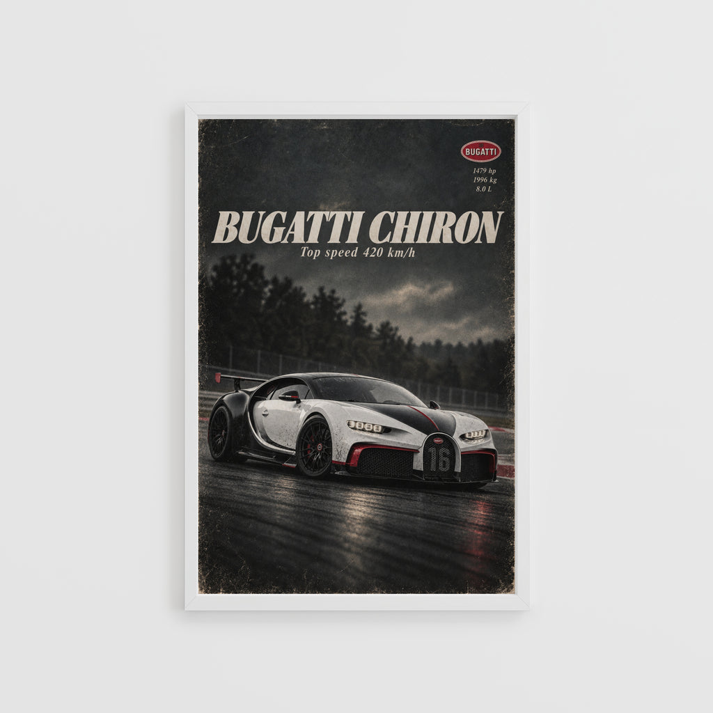 Vintage Bugatti Chiron Print, Supercar Wall Art
