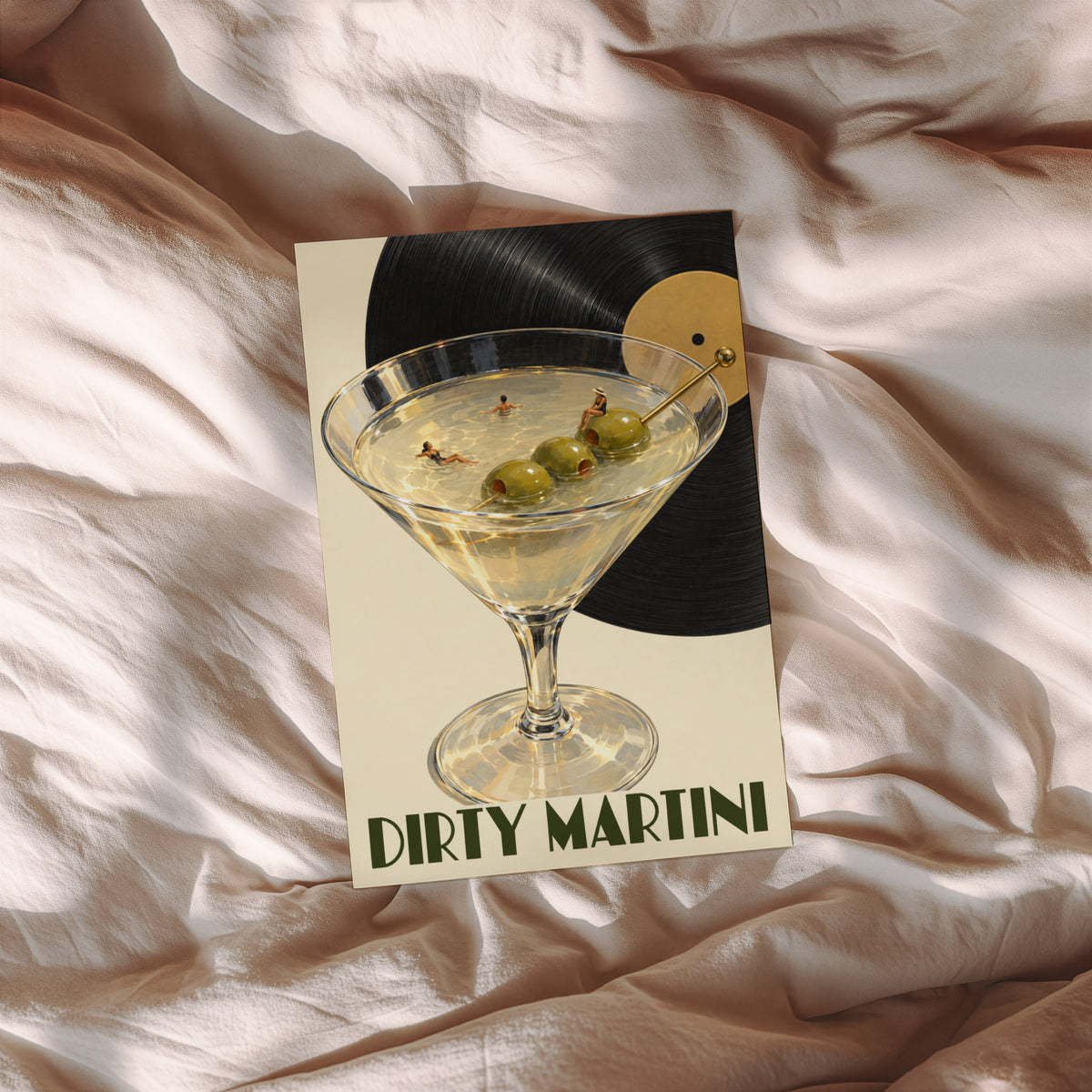 Vintage Dirty Martini Print Poster, Cocktail Wall Art