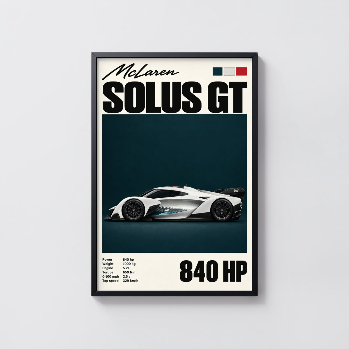 Vintage McLaren Solus GT Print, Supercar Wall Art