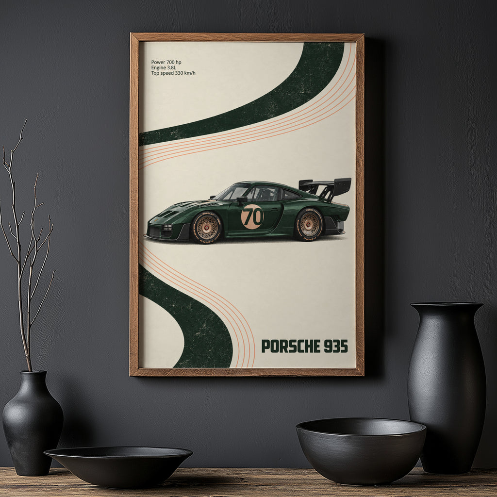 Vintage Porsche 935 Print, Racing Car Wall Art