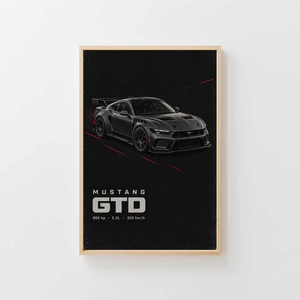 Vintage Mustang GTD Print, Car Wall Art