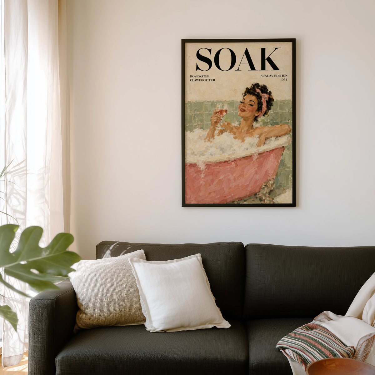 Vintage Bathtub Print and Poster, Retro Pin Up Wall Art