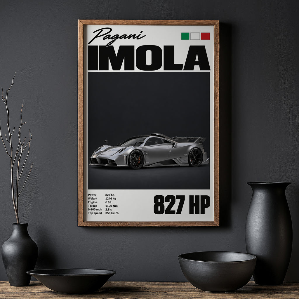 Vintage Pagani Imola Print, Supercar Wall Art
