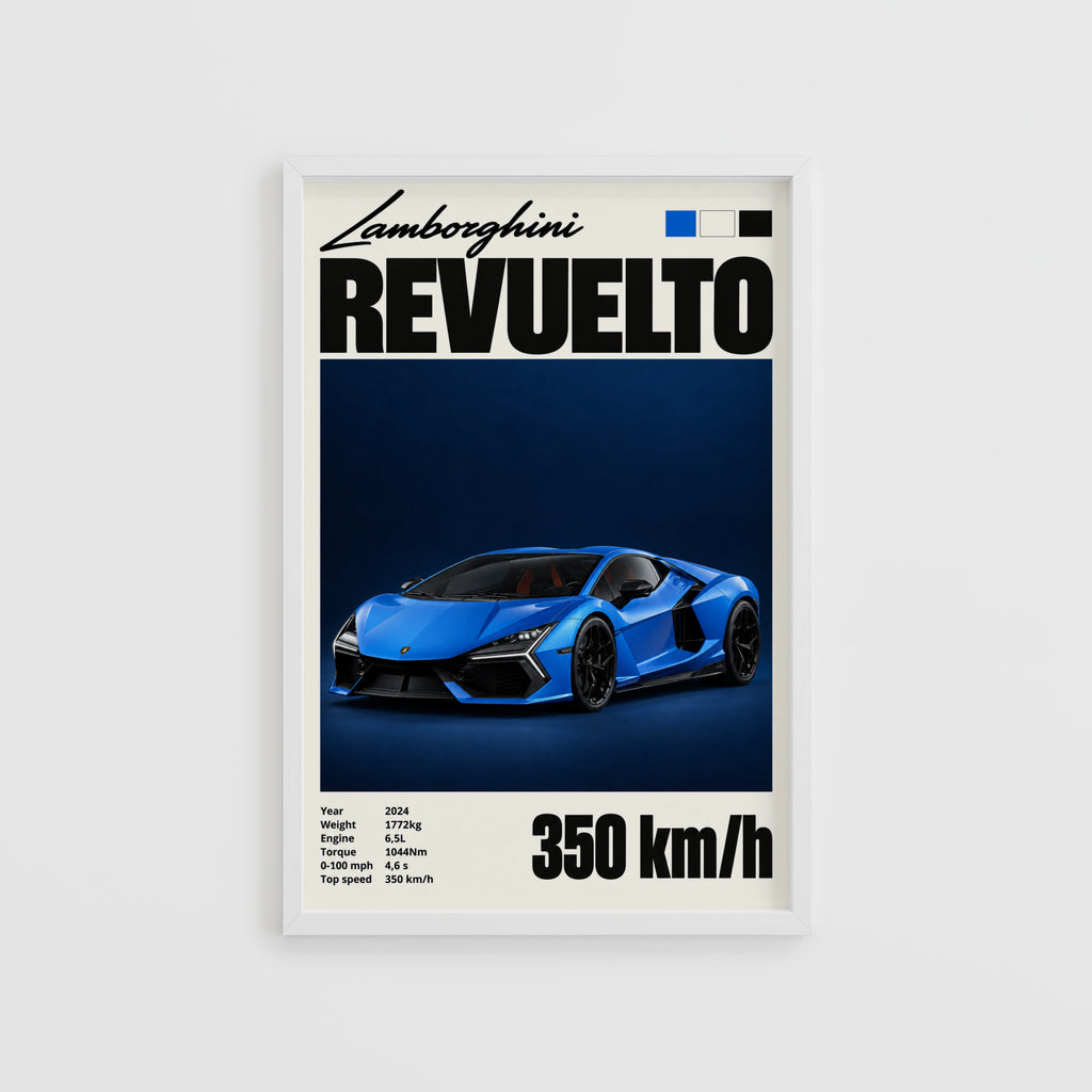 Vintage Lamborghini Revuelto Print, Supercar Wall Art