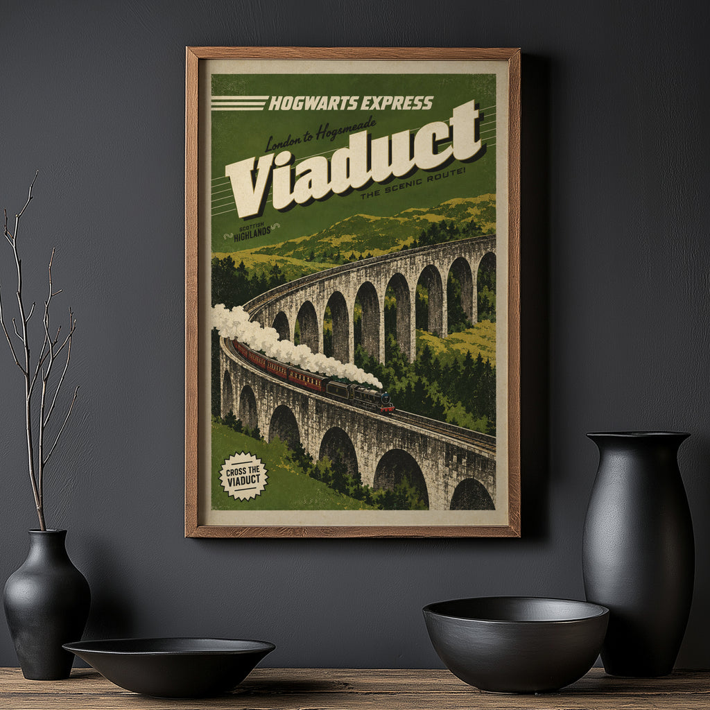 Vintage Viaduct Print Poster, Scottish Highlands Train