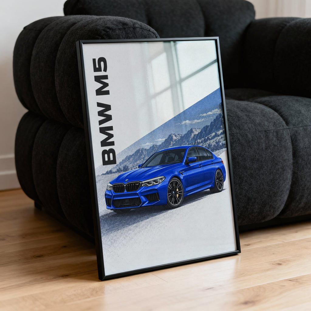 Vintage BMW M5 Print, Blue Car Wall Art