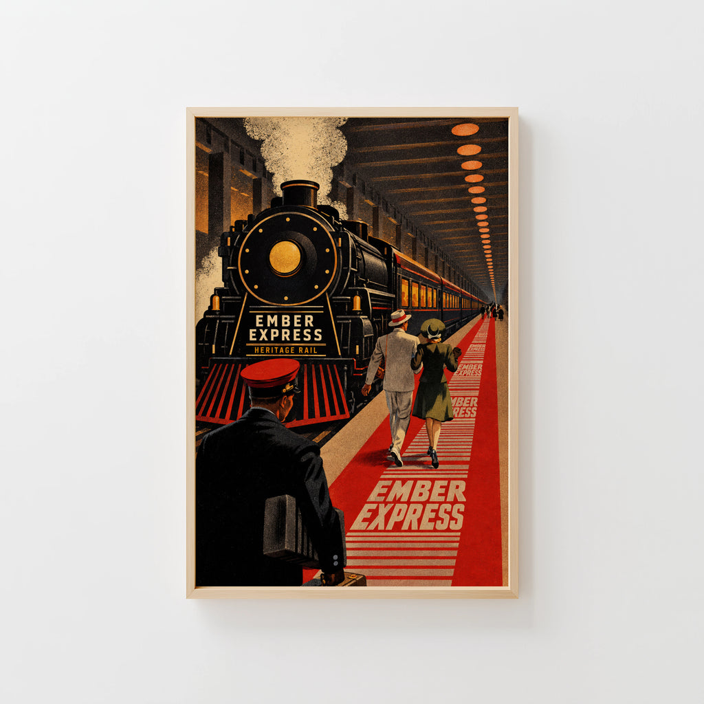 Vintage Ember Express Steam Train Print Poster