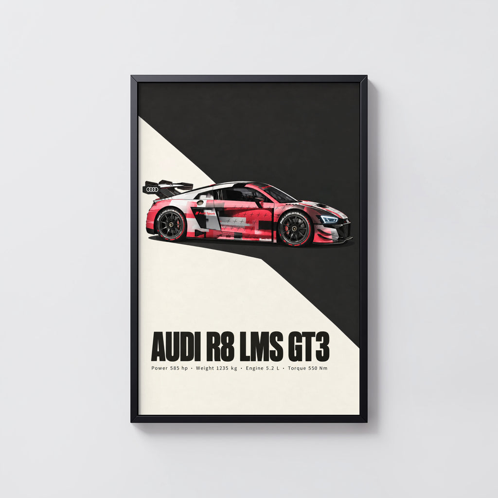 Vintage Audi R8 LMS GT3 Print, Racing Car Poster