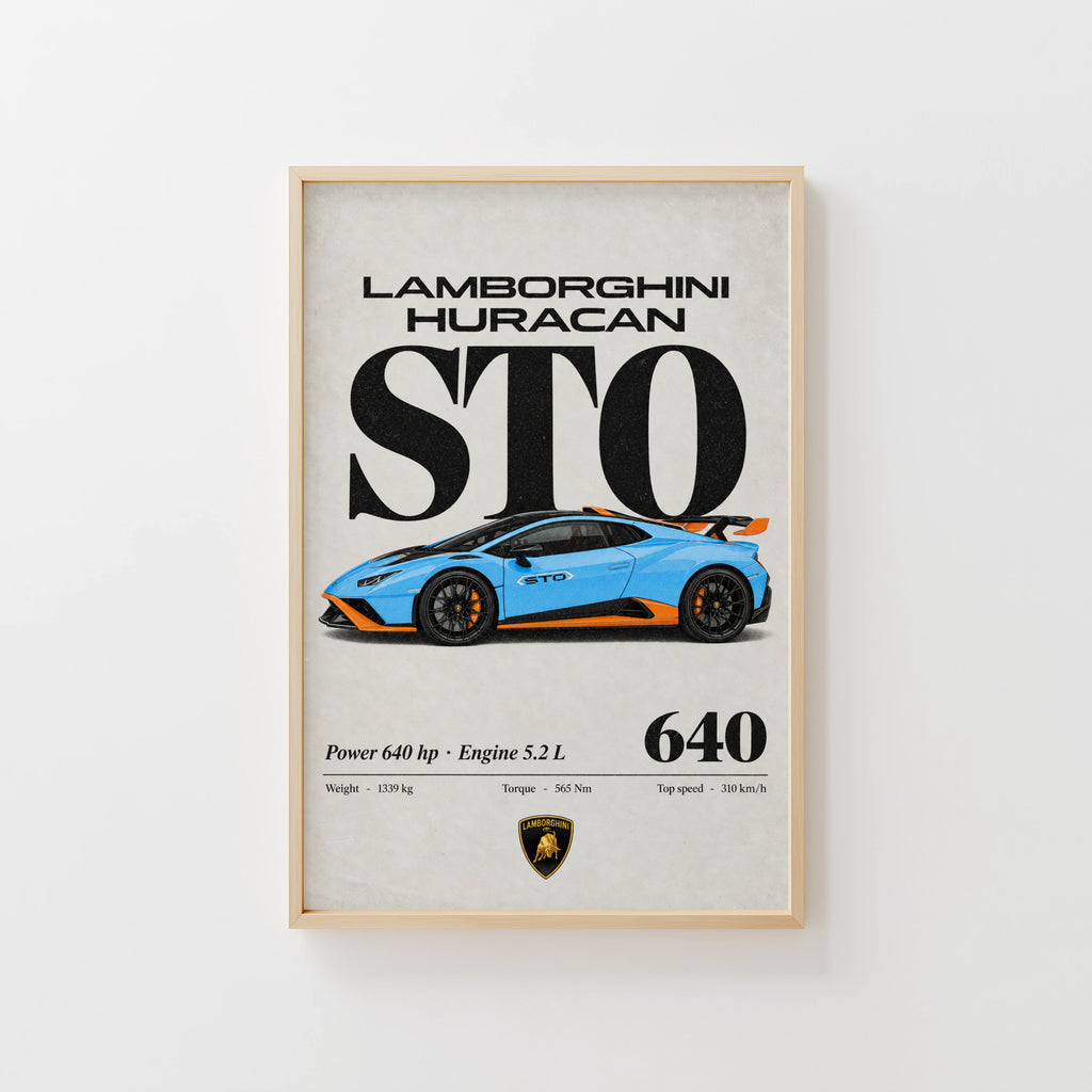 Vintage Lamborghini Huracan STO Print Wall Art