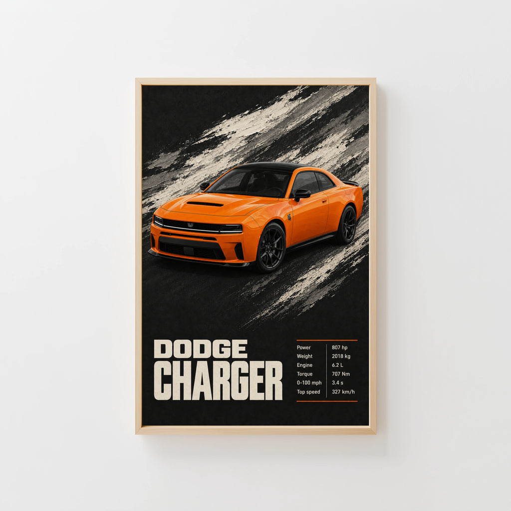Vintage Dodge Charger Print, Muscle Car Wall Art
