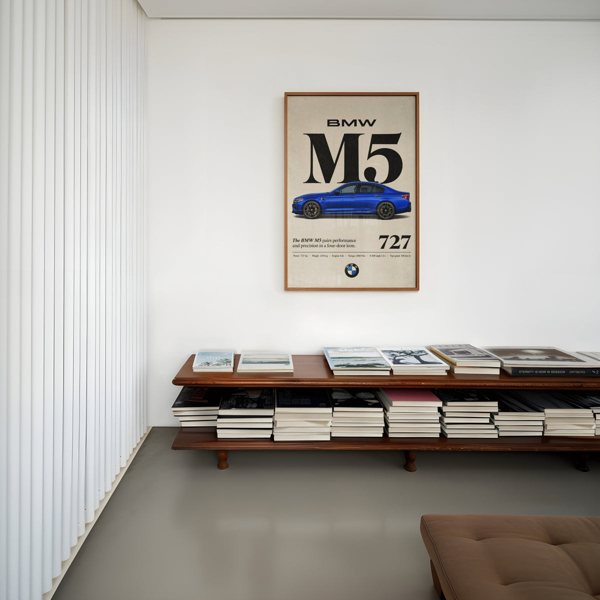 Vintage BMW M5 Print, Blue Sedan Car Wall Art