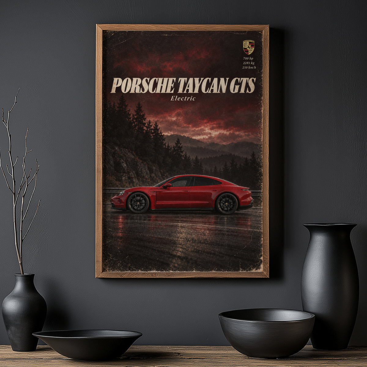 Vintage Porsche Taycan GTS Print, Car Poster, Wall Art
