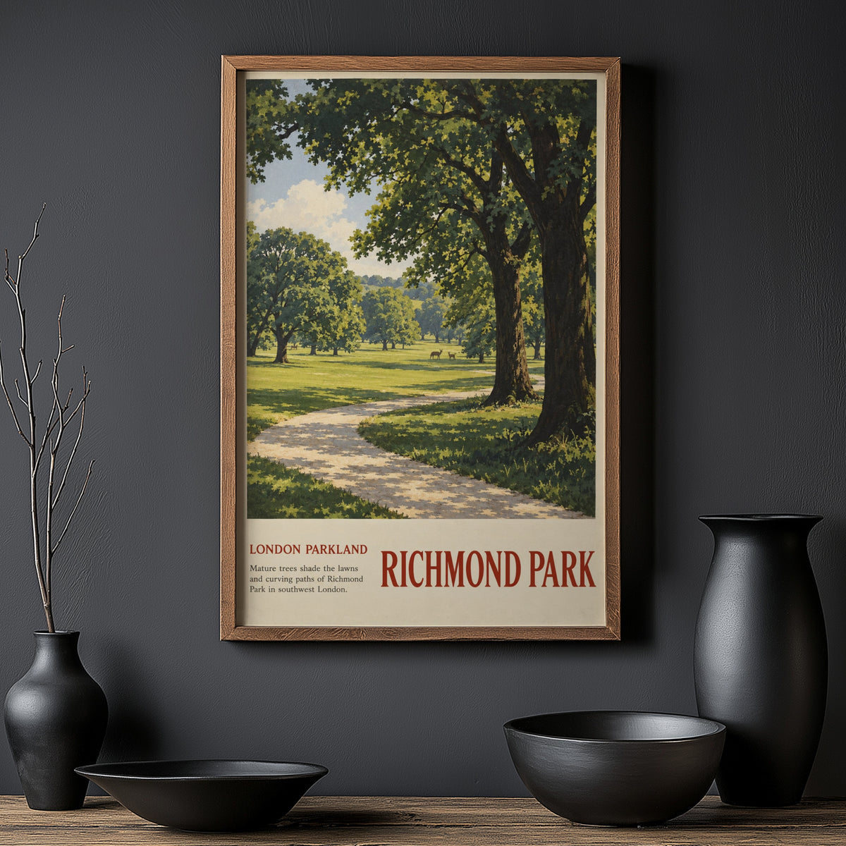 Vintage Richmond Park London Poster, Parkland Print