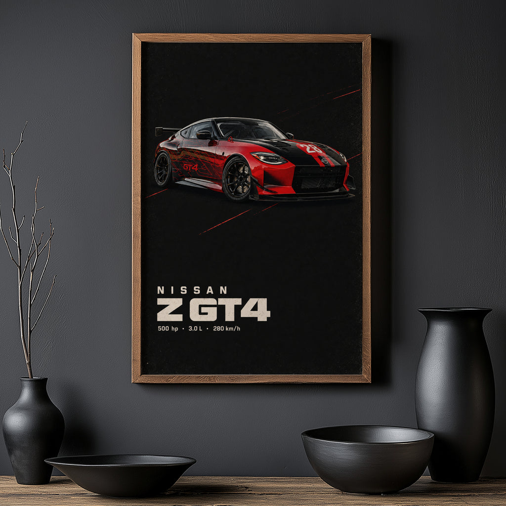 Vintage Nissan Z GT4 Print, Racing Car Wall Art