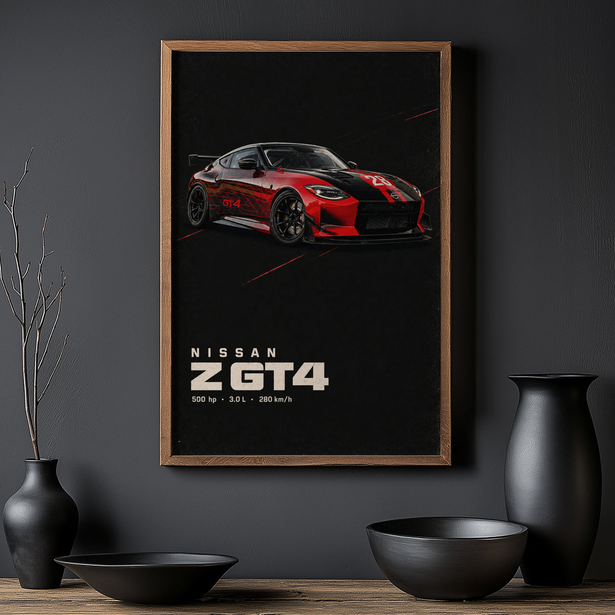 Vintage Nissan Z GT4 Print, Racing Car Wall Art