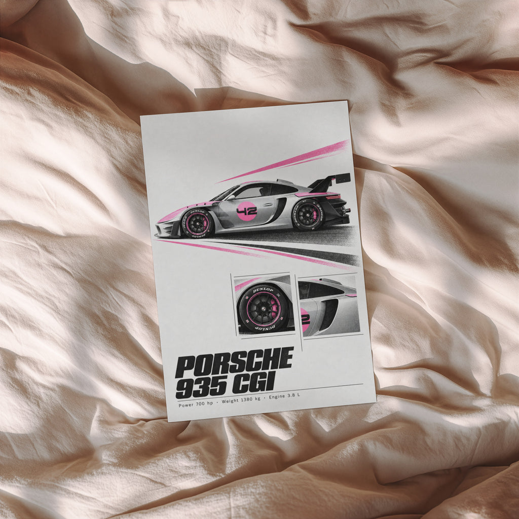 Vintage Porsche 935 Race Car Print, Pink Racing Art