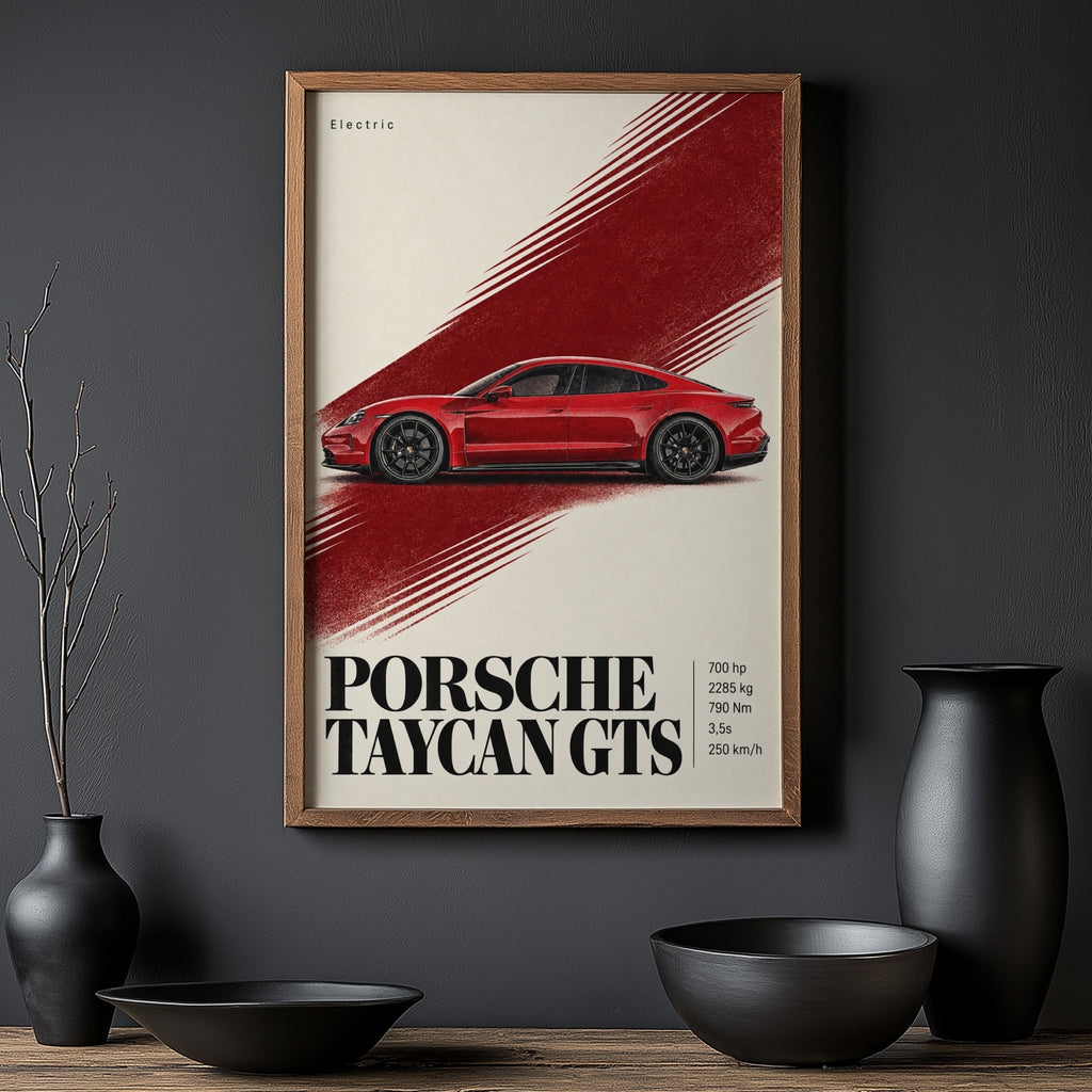 Vintage Porsche Taycan GTS Print, Car Poster, Wall Art