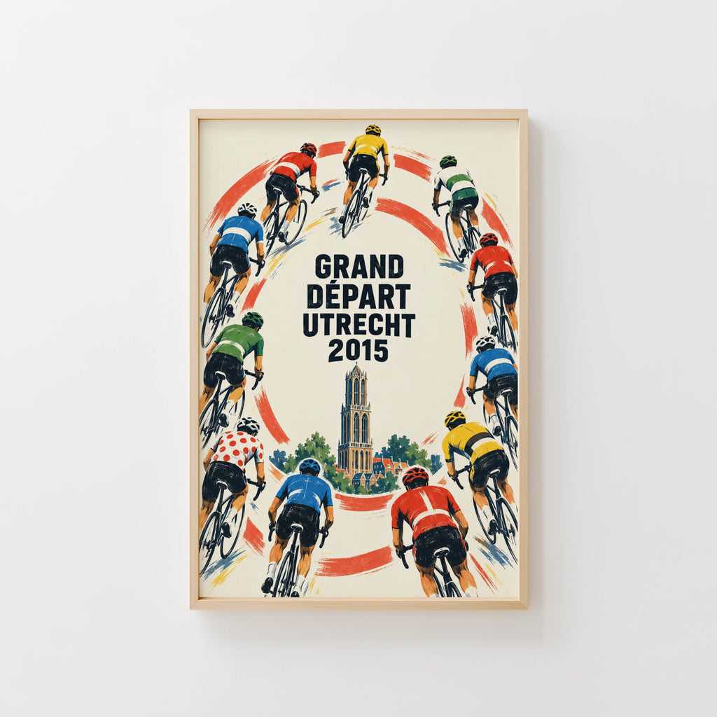 Vintage Utrecht Cycling Poster, Dom Tower Wall Art Print
