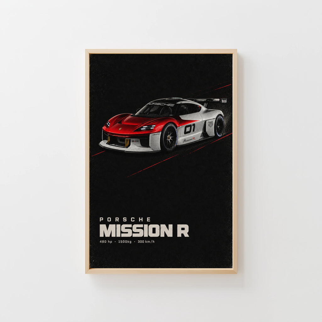 Vintage Porsche Mission R Print, Racing Car Wall Art
