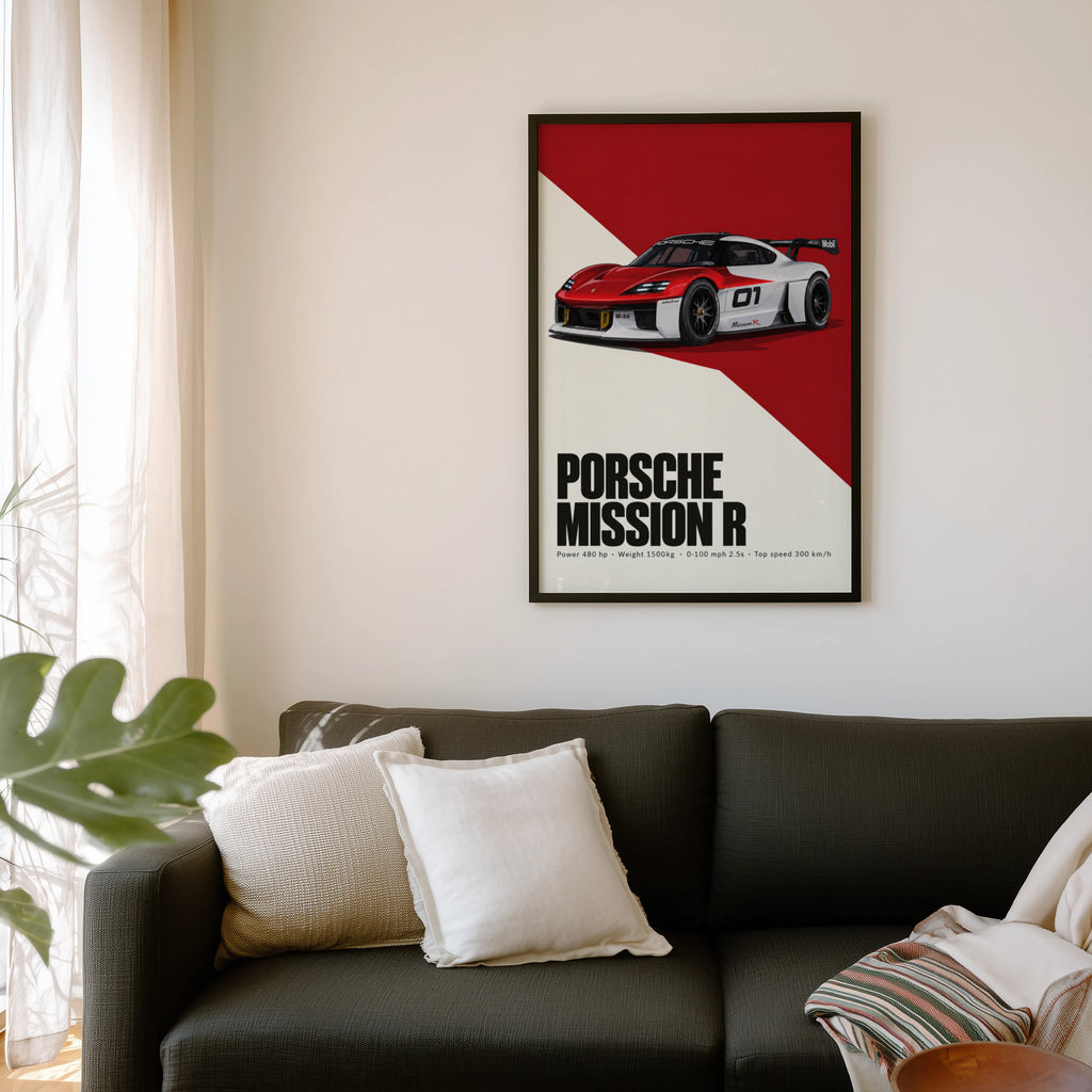 Vintage Porsche Mission R Print, Car Wall Art