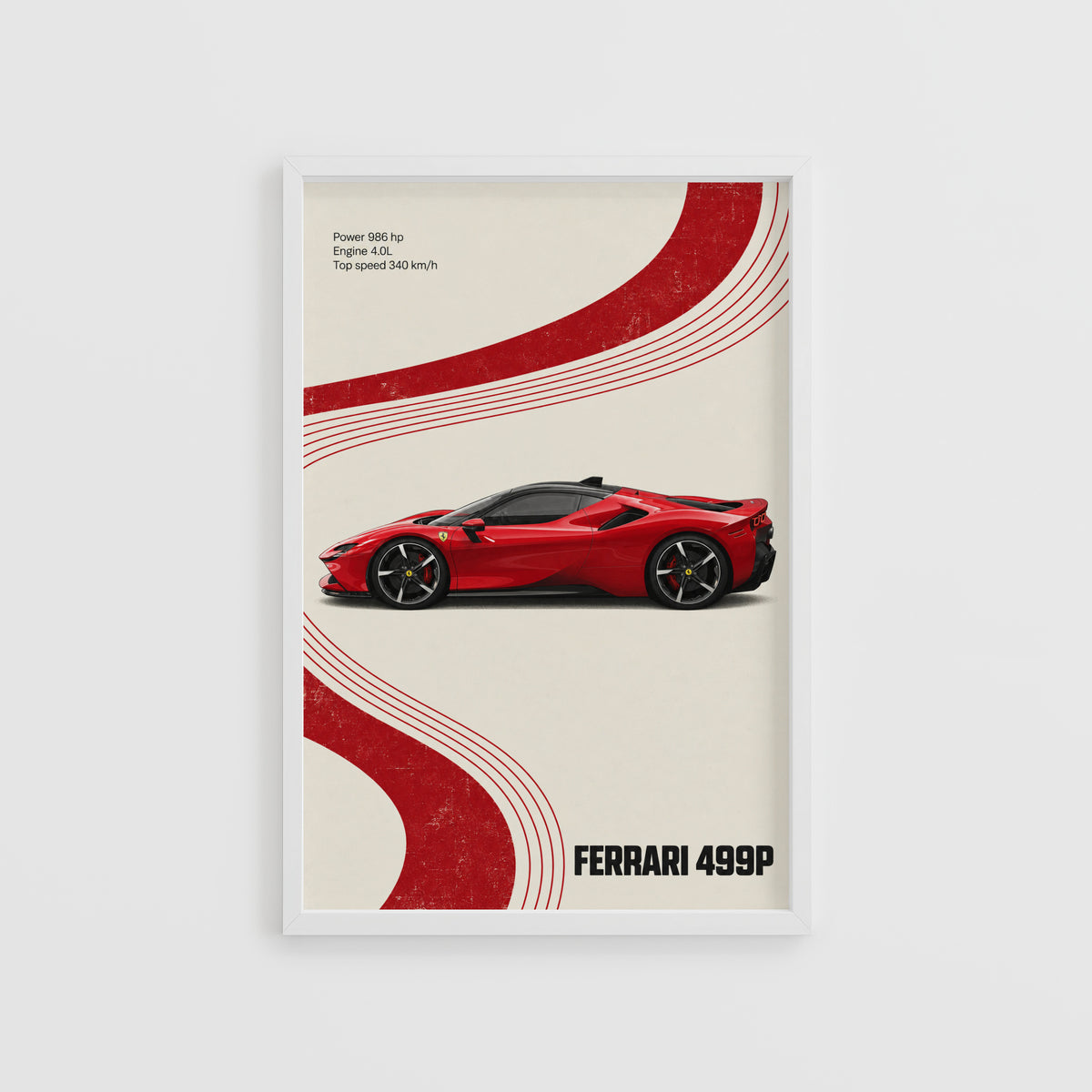 Vintage Ferrari 499P Print, Red Supercar Wall Art