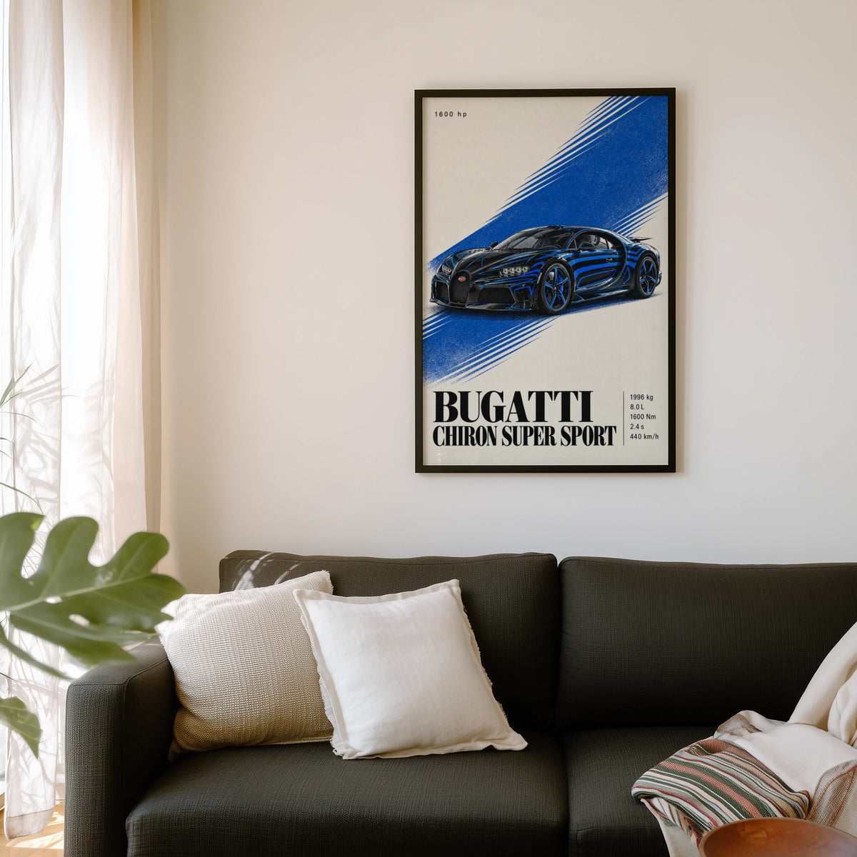 Vintage Bugatti Chiron Print, Blue Car Poster, Wall Art