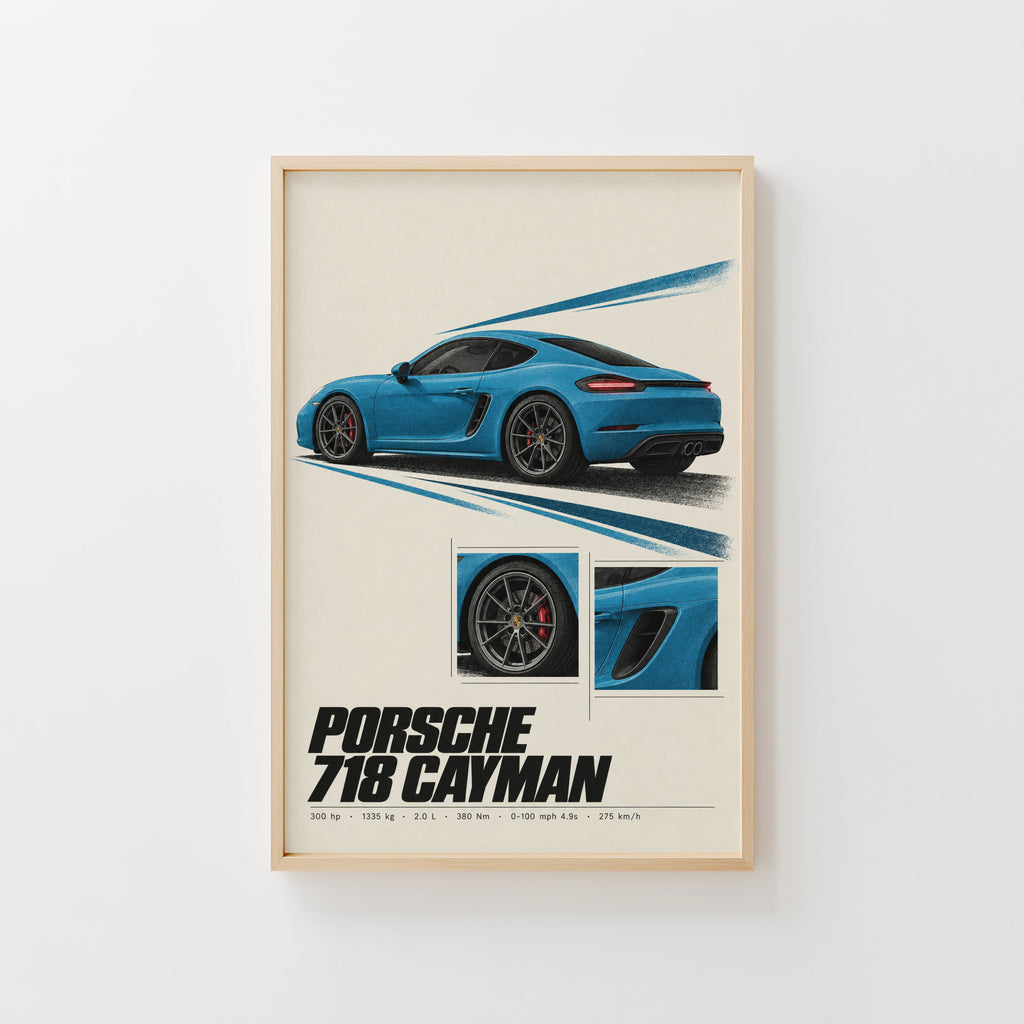Vintage Porsche 718 Cayman Print, Car Wall Art