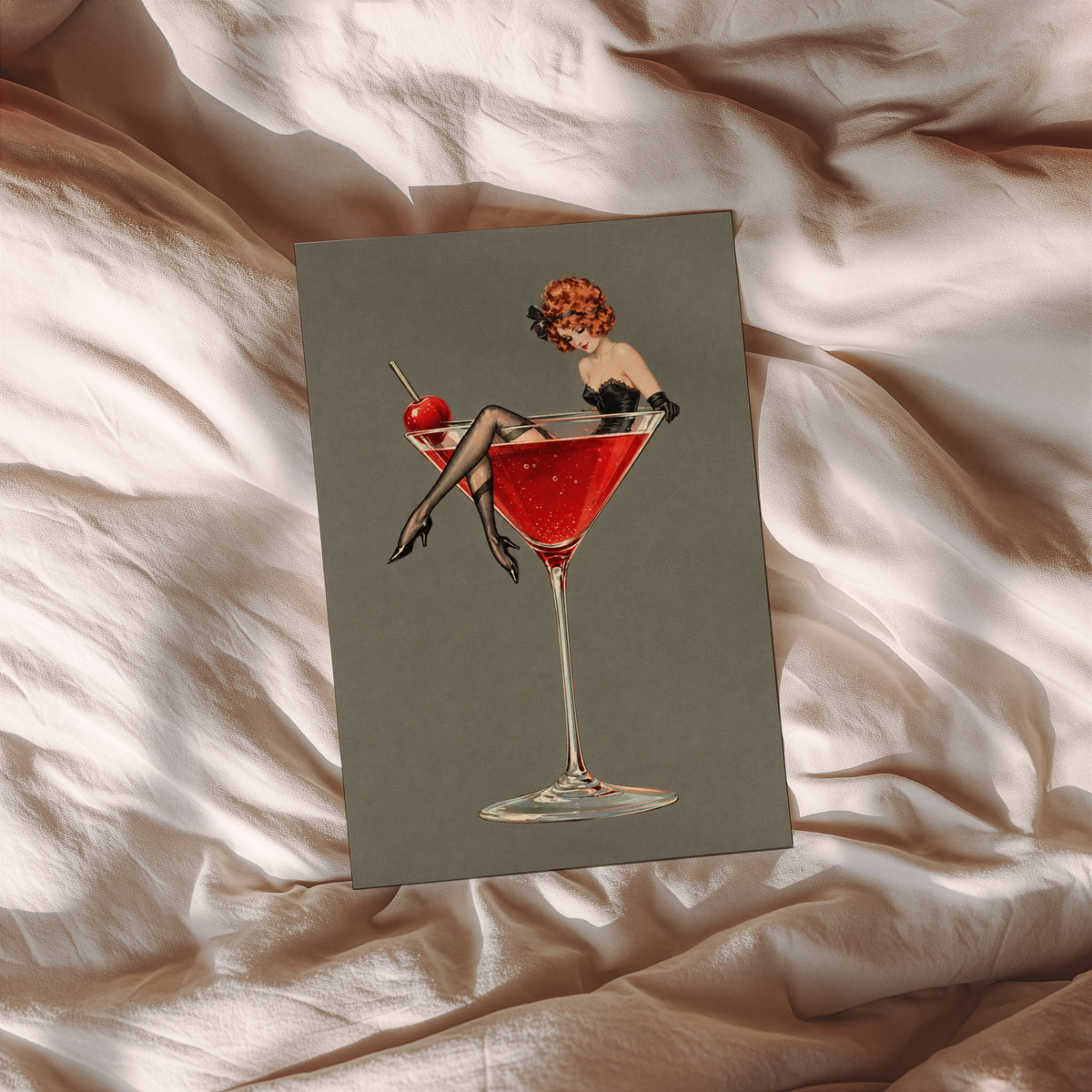 Vintage Cocktail Print Poster, Martini Pin Up Wall Art