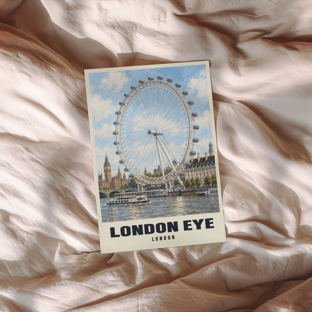 Vintage London Eye Poster, Thames Wall Art, England Print