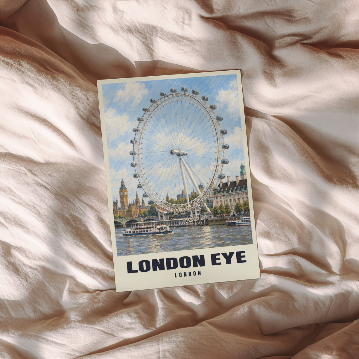 Vintage London Eye Poster, Thames Wall Art, England Print