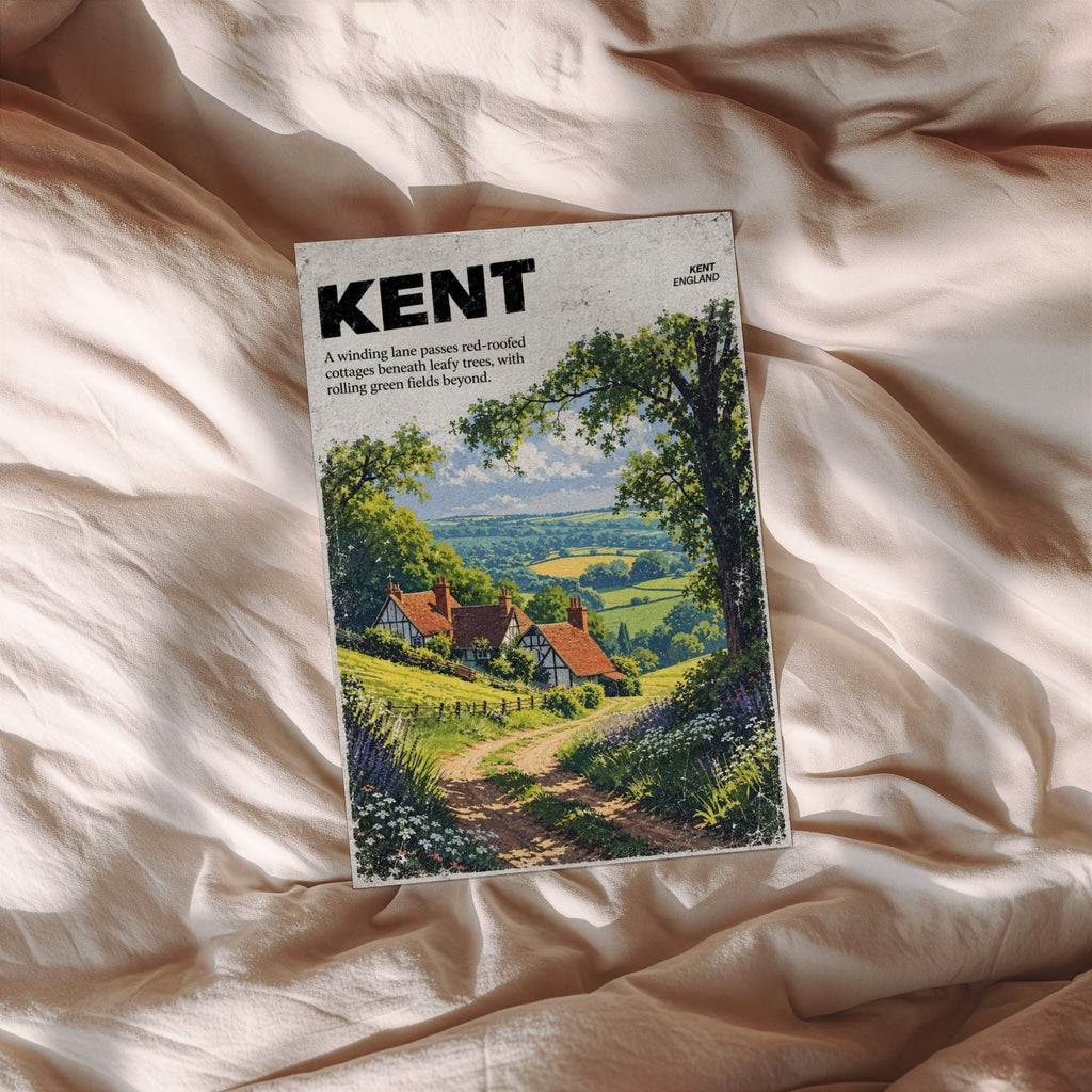 Vintage Kent Countryside Poster, England Wall Art Print
