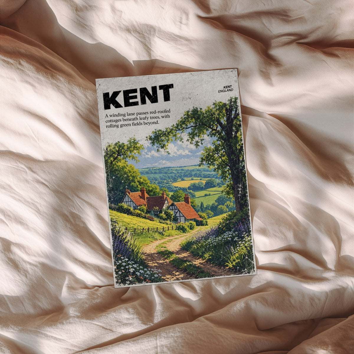 Vintage Kent Countryside Poster, England Wall Art Print