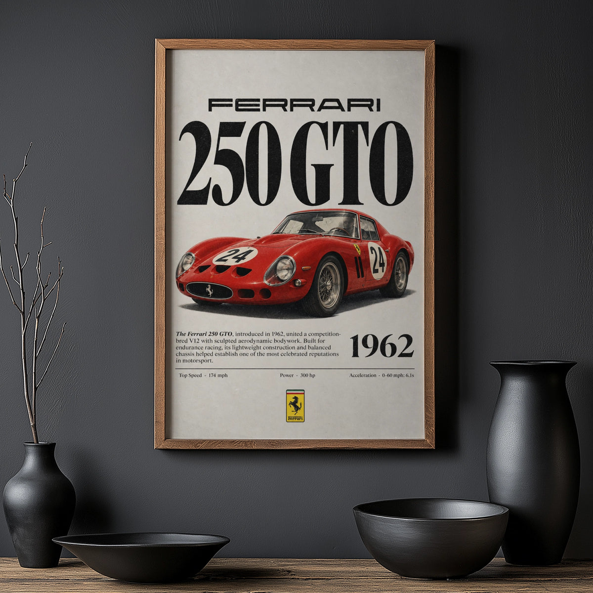 Vintage 1962 Ferrari 250 GTO Print, Classic Car Poster